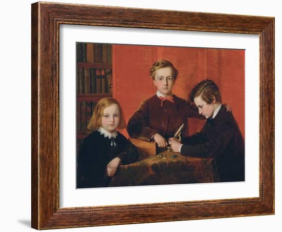 The Young Microscopists: Portrait of Frank, Harry and Arthur Izod Richards, Aged 10, 8 and 5, Playi-John Edgar Williams-Framed Giclee Print