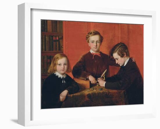 The Young Microscopists: Portrait of Frank, Harry and Arthur Izod Richards, Aged 10, 8 and 5, Playi-John Edgar Williams-Framed Giclee Print