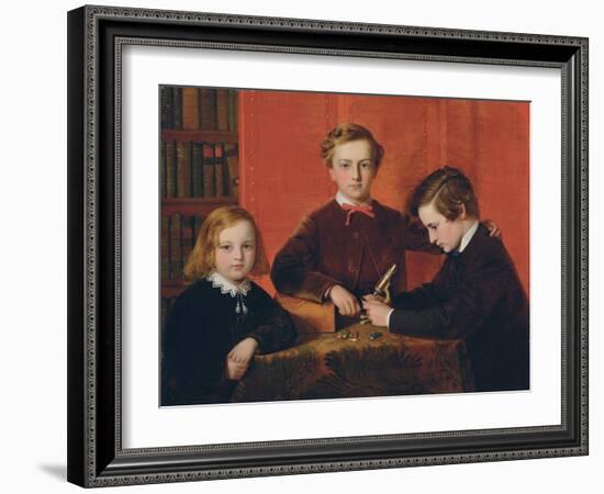 The Young Microscopists: Portrait of Frank, Harry and Arthur Izod Richards, Aged 10, 8 and 5, Playi-John Edgar Williams-Framed Giclee Print