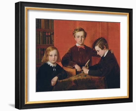 The Young Microscopists: Portrait of Frank, Harry and Arthur Izod Richards, Aged 10, 8 and 5, Playi-John Edgar Williams-Framed Giclee Print