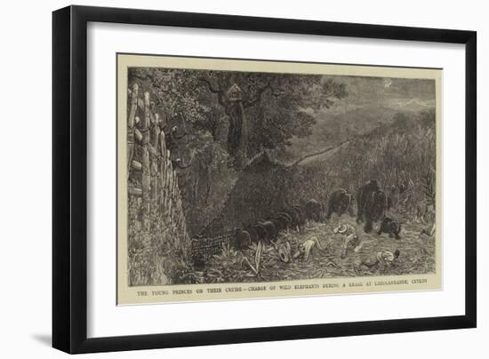 The Young Princes on their Cruise, Charge of Wild Elephants During a Kraal at Labugankande, Ceylon-null-Framed Giclee Print