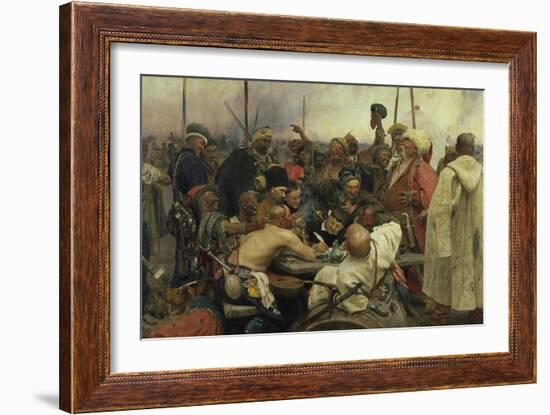 The Zaporozhye Cossacks Writing a Letter to the Turkish Sultan, 1880-91-Ilja Efimowitsch Repin-Framed Giclee Print