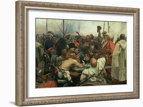 The Zaporozhye Cossacks Writing a Letter to the Turkish Sultan, 1890-91-Ilya Efimovich Repin-Framed Giclee Print