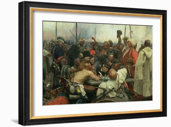 The Zaporozhye Cossacks Writing a Letter to the Turkish Sultan, 1890-91-Ilya Efimovich Repin-Framed Giclee Print