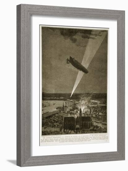 The Zeppelin Bombardment of Antwerp on August 24 1914 in Defiance of the Hague Convention, 1914-19-null-Framed Giclee Print