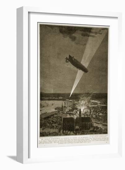 The Zeppelin Bombardment of Antwerp on August 24 1914 in Defiance of the Hague Convention, 1914-19-null-Framed Giclee Print