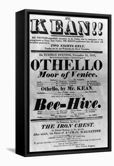 Theatre Bill Advertising Perfomances of Mr. Kean, 1818 (Printed Paper)-English-Framed Premier Image Canvas