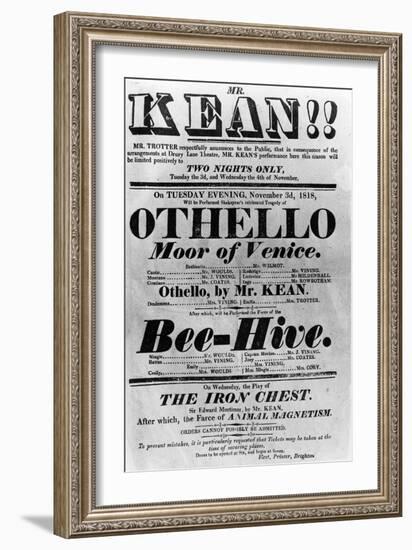 Theatre Bill Advertising Perfomances of Mr. Kean, 1818 (Printed Paper)-English-Framed Giclee Print