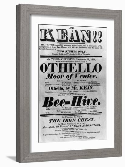 Theatre Bill Advertising Perfomances of Mr. Kean, 1818 (Printed Paper)-English-Framed Giclee Print