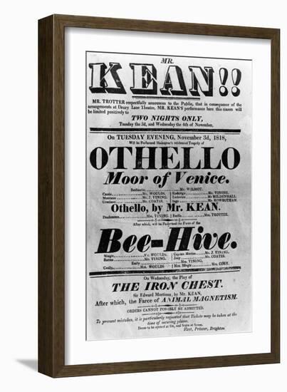 Theatre Bill Advertising Perfomances of Mr. Kean, 1818 (Printed Paper)-English-Framed Giclee Print