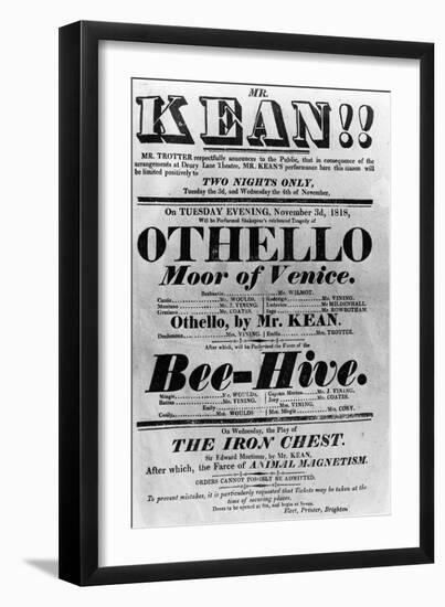 Theatre Bill Advertising Perfomances of Mr. Kean, 1818 (Printed Paper)-English-Framed Giclee Print