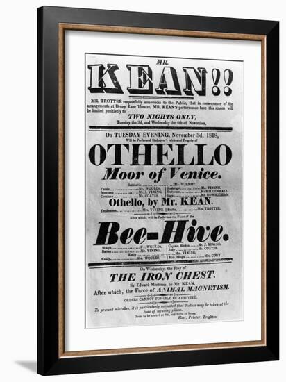 Theatre Bill Advertising Perfomances of Mr. Kean, 1818 (Printed Paper)-English-Framed Giclee Print