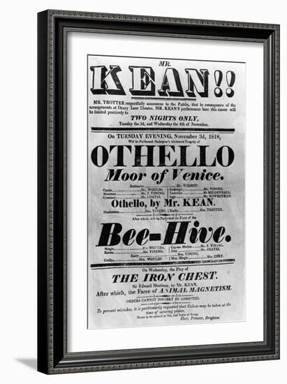 Theatre Bill Advertising Perfomances of Mr. Kean, 1818 (Printed Paper)-English-Framed Giclee Print