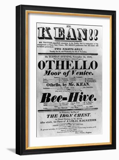 Theatre Bill Advertising Perfomances of Mr. Kean, 1818 (Printed Paper)-English-Framed Giclee Print