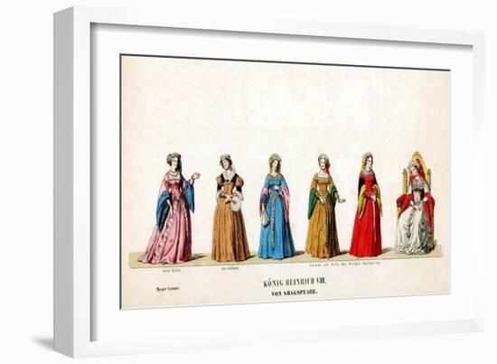 Theatre Costume Designs for Shakespeare's Play, Henry VIII, 19th Century-null-Framed Giclee Print