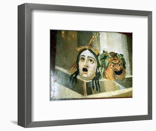 Theatrical masks of tragedy and comedy depicted in a Roman mosaic. Artist: Unknown-Unknown-Framed Giclee Print