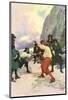 Theirs Was A Spirited Encounter Upon The Beach of Teviot Bay-Howard Pyle-Mounted Premium Giclee Print