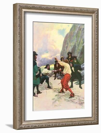 Theirs Was A Spirited Encounter Upon The Beach of Teviot Bay-Howard Pyle-Framed Premium Giclee Print