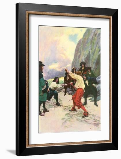 Theirs Was A Spirited Encounter Upon The Beach of Teviot Bay-Howard Pyle-Framed Premium Giclee Print