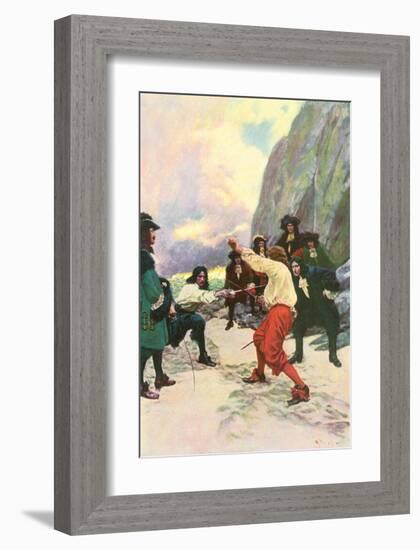Theirs Was A Spirited Encounter Upon The Beach of Teviot Bay-Howard Pyle-Framed Premium Giclee Print