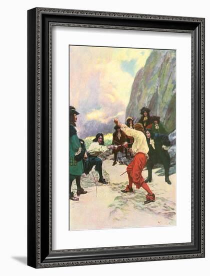 Theirs Was A Spirited Encounter Upon The Beach of Teviot Bay-Howard Pyle-Framed Premium Giclee Print