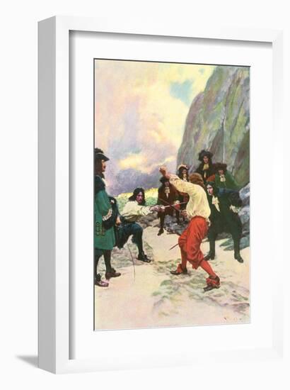 Theirs Was A Spirited Encounter Upon The Beach of Teviot Bay-Howard Pyle-Framed Premium Giclee Print