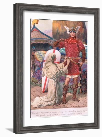 Then Sir Percivale's Sister Hung the Sheathed Sword Upon the Girdle-William Henry Margetson-Framed Giclee Print