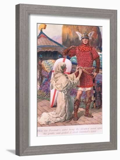 Then Sir Percivale's Sister Hung the Sheathed Sword Upon the Girdle-William Henry Margetson-Framed Giclee Print