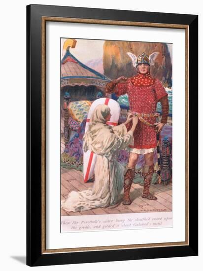 Then Sir Percivale's Sister Hung the Sheathed Sword Upon the Girdle-William Henry Margetson-Framed Giclee Print