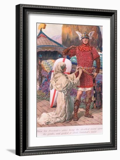 Then Sir Percivale's Sister Hung the Sheathed Sword Upon the Girdle-William Henry Margetson-Framed Giclee Print