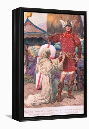 Then Sir Percivale's Sister Hung the Sheathed Sword Upon the Girdle-William Henry Margetson-Framed Premier Image Canvas