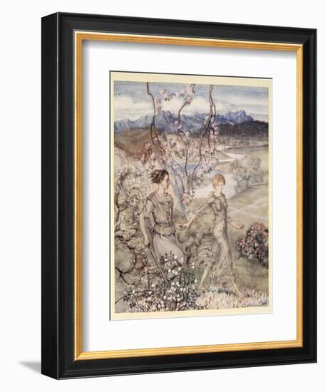 Then They Went Hand in Hand in the Country That Smells of Apple-Blossom and Honey-Arthur Rackham-Framed Premium Giclee Print