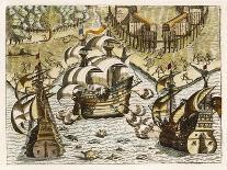 Spanish Galleons Attempt to Ward off Rivals for the New World-Theodor de Bry-Art Print