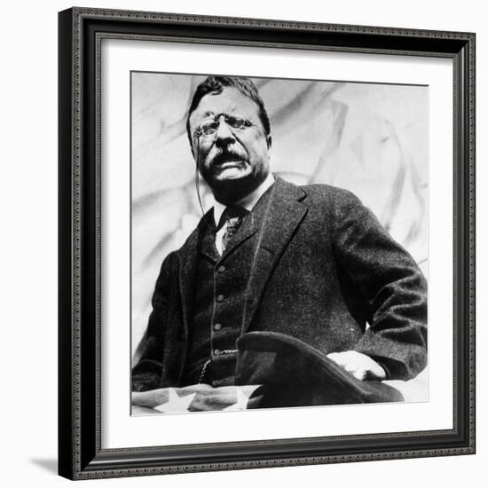 Theodore Roosevelt, Delivering a Campaign Speech, 1900's-null-Framed Photo