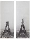 La construction de la Tour Eiffel vue de l'une des tours du palais du Trocadéro-Théophile Féau-Framed Premier Image Canvas