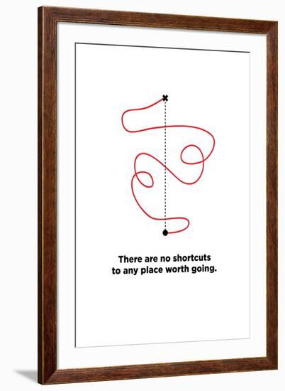 There are No Shortcuts to Any Place worth Going. (Motivational Startup Quote Vector Poster Design)-Orange Vectors-Framed Art Print