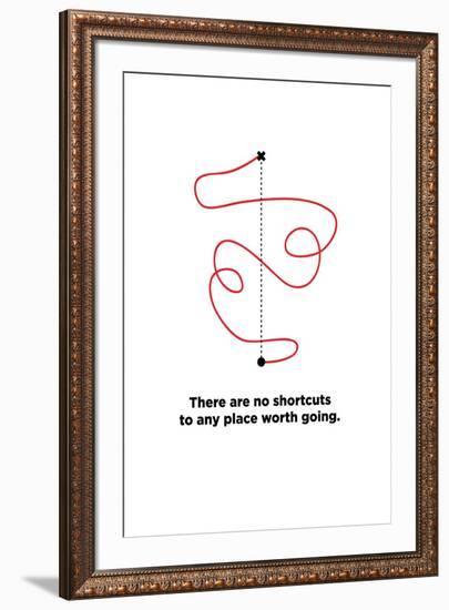 There are No Shortcuts to Any Place worth Going. (Motivational Startup Quote Vector Poster Design)-Orange Vectors-Framed Art Print