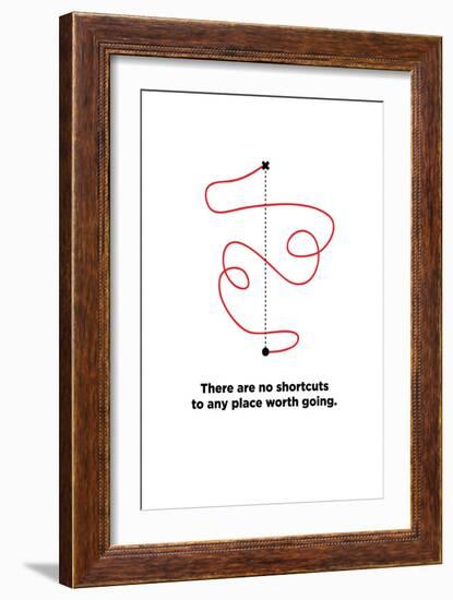 There are No Shortcuts to Any Place worth Going. (Motivational Startup Quote Vector Poster Design)-Orange Vectors-Framed Art Print