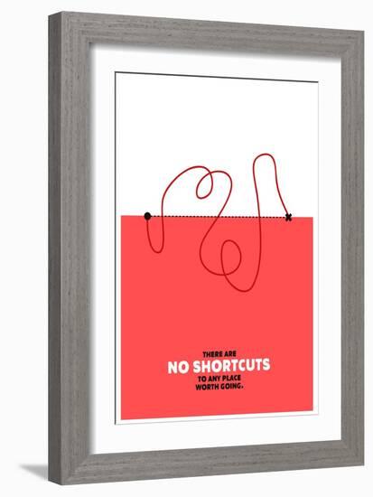 There are No Shortcuts to Any Place worth Going. (Motivational Startup Quote Vector Poster Design)-Orange Vectors-Framed Art Print