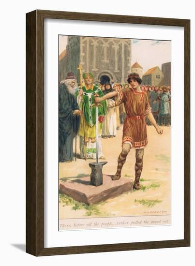 There before All the People, Arthur Pulled the Sword Out of the Stone-William Henry Margetson-Framed Giclee Print