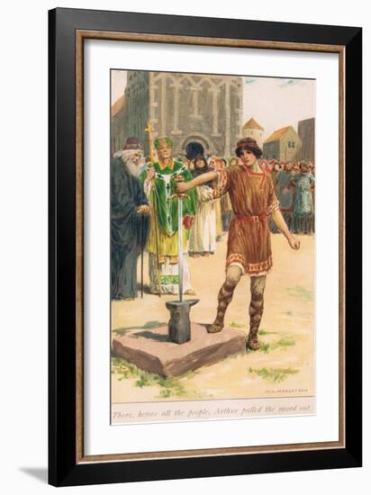 There before All the People, Arthur Pulled the Sword Out of the Stone-William Henry Margetson-Framed Giclee Print