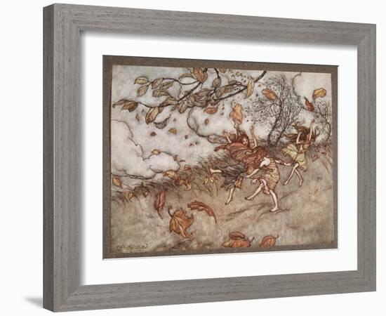 There is Almost Nothing that Has such a Keen Sense of Fun as a Fallen Leaf, from Peter Pan in Kensi-Arthur Rackham-Framed Giclee Print