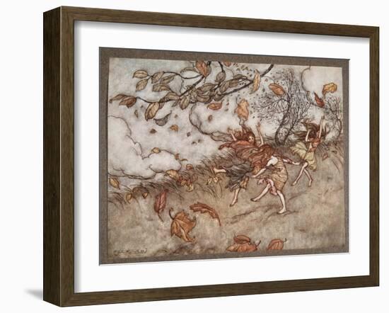 There is Almost Nothing that Has such a Keen Sense of Fun as a Fallen Leaf, from Peter Pan in Kensi-Arthur Rackham-Framed Giclee Print