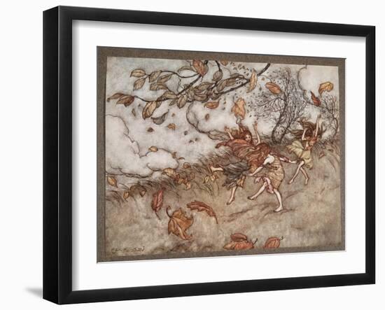 There is Almost Nothing that Has such a Keen Sense of Fun as a Fallen Leaf, from Peter Pan in Kensi-Arthur Rackham-Framed Giclee Print