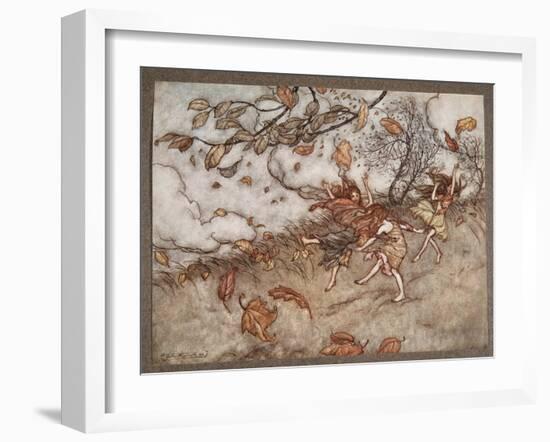 There is Almost Nothing that Has such a Keen Sense of Fun as a Fallen Leaf, from Peter Pan in Kensi-Arthur Rackham-Framed Giclee Print