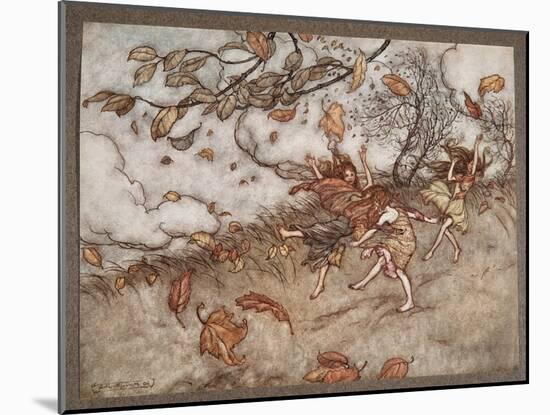 There is Almost Nothing that Has such a Keen Sense of Fun as a Fallen Leaf, from Peter Pan in Kensi-Arthur Rackham-Mounted Giclee Print
