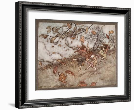 There is Almost Nothing that Has such a Keen Sense of Fun as a Fallen Leaf, from Peter Pan in Kensi-Arthur Rackham-Framed Giclee Print