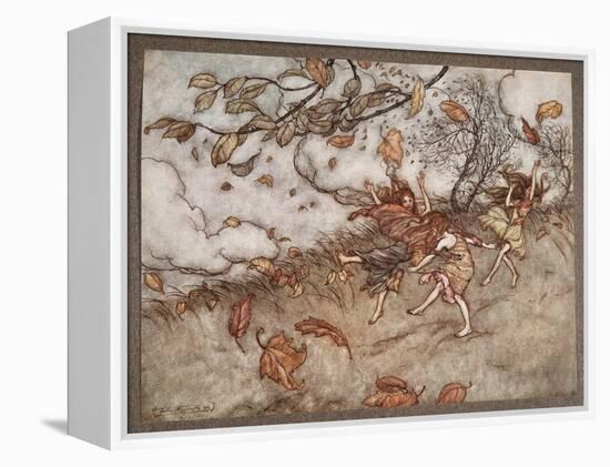 There is Almost Nothing that Has such a Keen Sense of Fun as a Fallen Leaf, from Peter Pan in Kensi-Arthur Rackham-Framed Premier Image Canvas
