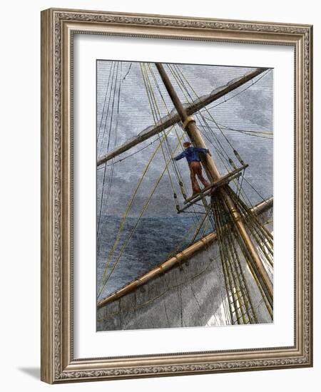 There She Blows Cry of a Whaling Ship Lookout Sighting a Whale, 1800s-null-Framed Giclee Print