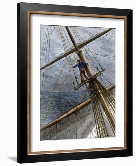 There She Blows Cry of a Whaling Ship Lookout Sighting a Whale, 1800s-null-Framed Giclee Print